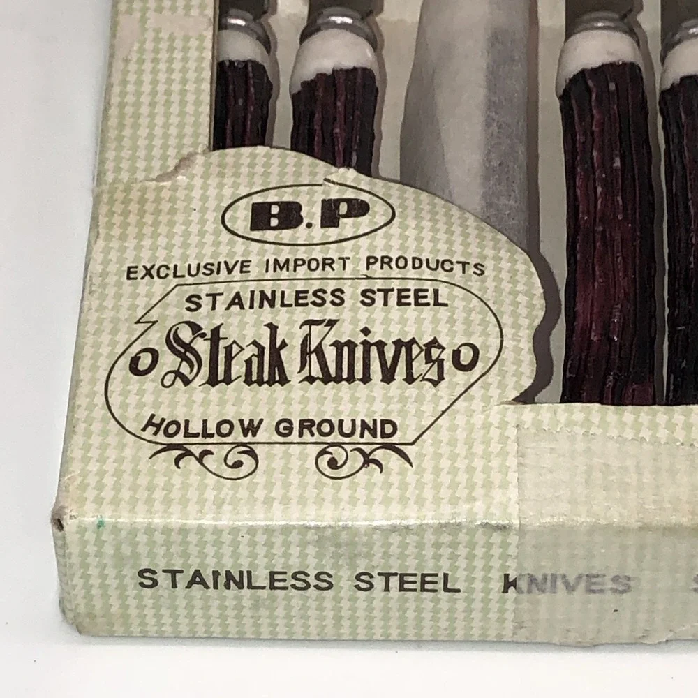 6 Piece Stainless Steel Steak Knives Hollow Ground Vintage Original Box Japan